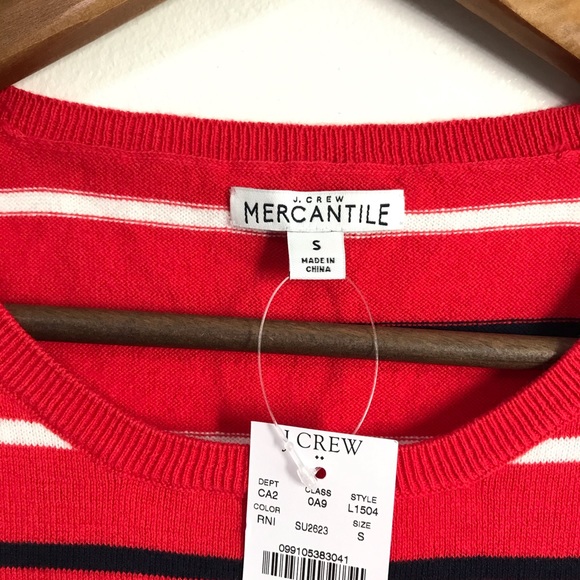 🆕 J. Crew Crewneck Red Sweater with Stripes. NWT - Picture 4 of 7